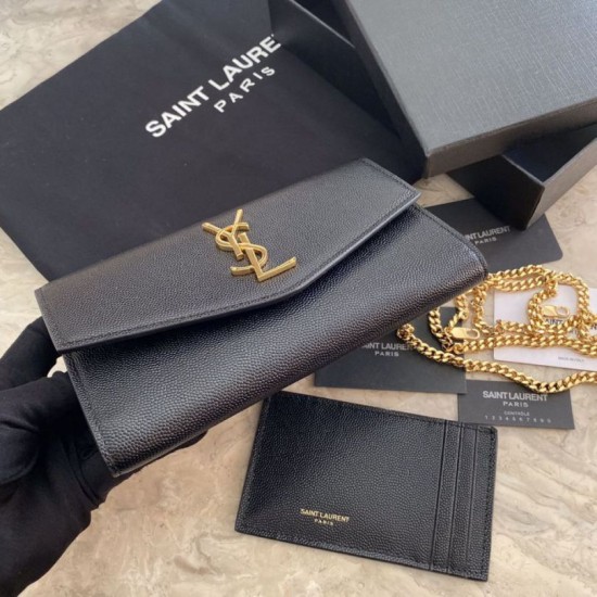 Portafoglio YSL Saint Laurent Uptown Chain nero Dupe Perfetta Cloni Firmate Portafoglio YSL Saint Laurent Uptown Chain nero imitazioni