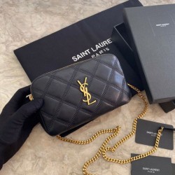 Cloni Firmate Borsa YSL Saint Laurent Becky con doppia zip in pelle di agnello trapuntata nera imitazioni