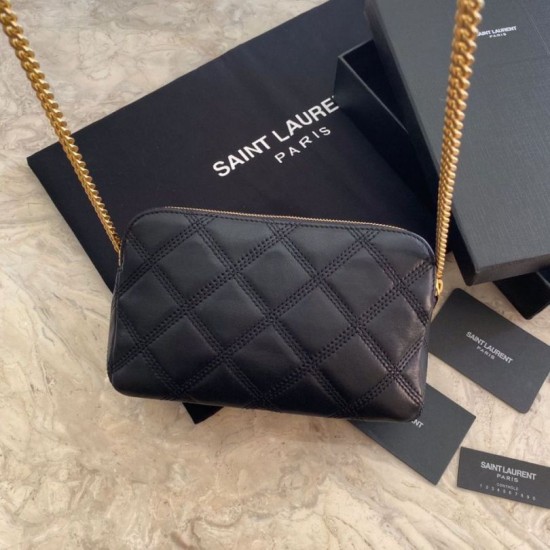 Borsa YSL Saint Laurent Becky con doppia zip in pelle di agnello trapuntata nera Dupe Perfetta Cloni Firmate Borsa YSL Saint Laurent Becky con doppia zip in pelle di agnello trapuntata nera imitazioni
