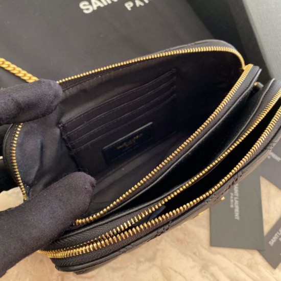 Borsa YSL Saint Laurent Becky con doppia zip in pelle di agnello trapuntata nera Dupe Perfetta Cloni Firmate Borsa YSL Saint Laurent Becky con doppia zip in pelle di agnello trapuntata nera imitazioni