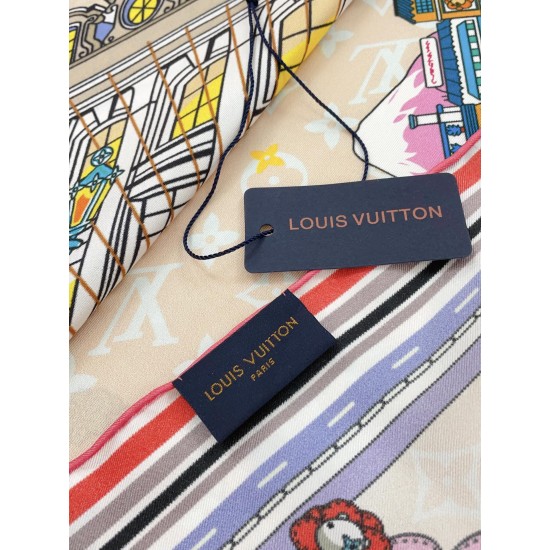 LV Silk Vivienne Xmas Square 90 M77905 Beige LV Silk Vivienne Xmas Square 90 M77905 Beige