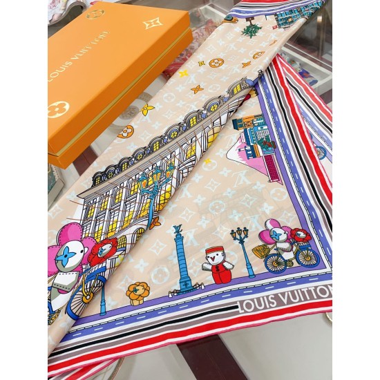 LV Silk Vivienne Xmas Square 90 M77905 Beige LV Silk Vivienne Xmas Square 90 M77905 Beige