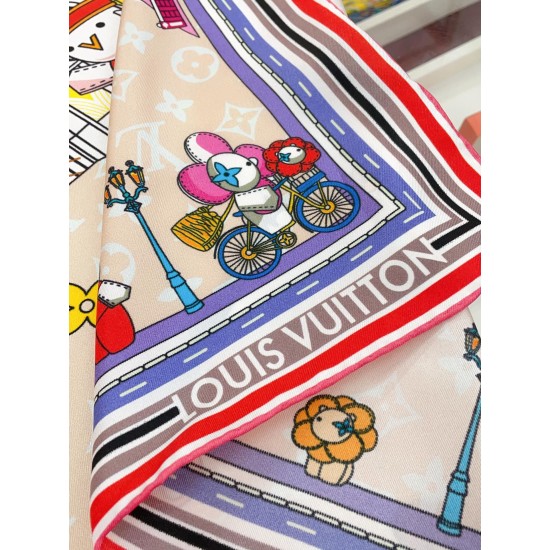 LV Silk Vivienne Xmas Square 90 M77905 Beige LV Silk Vivienne Xmas Square 90 M77905 Beige