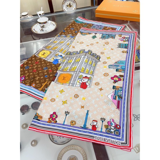 LV Silk Vivienne Xmas Square 90 M77905 Beige LV Silk Vivienne Xmas Square 90 M77905 Beige