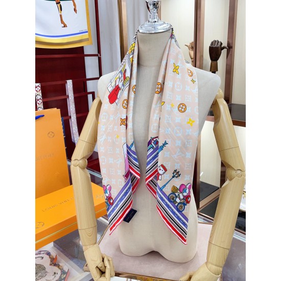 LV Silk Vivienne Xmas Square 90 M77905 Beige LV Silk Vivienne Xmas Square 90 M77905 Beige