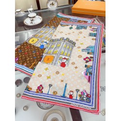 LV Silk Vivienne Xmas Square 90 M77905 Beige