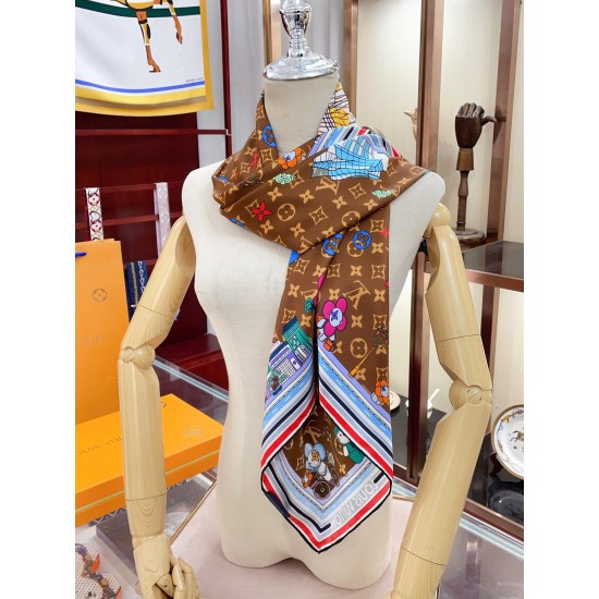LV Silk Vivienne Xmas Square 90 M77905 Marrone