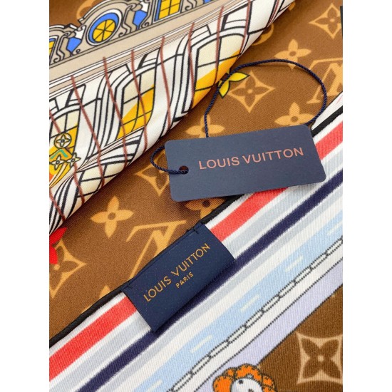 LV Silk Vivienne Xmas Square 90 M77905 Marrone