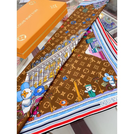 LV Silk Vivienne Xmas Square 90 M77905 Marrone