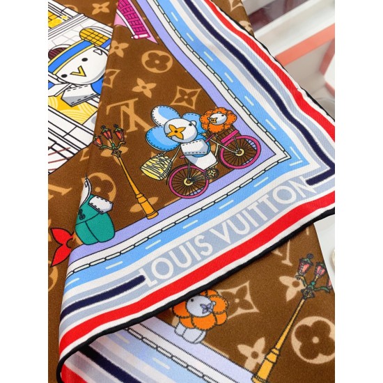 LV Silk Vivienne Xmas Square 90 M77905 Marrone