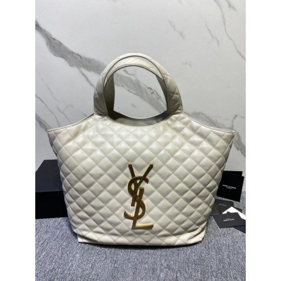 Borsa YSL Saint Laurent Icare Maxi Shopping In Pelle Di Agnello Trapuntata Bianca Borsa YSL Saint Laurent Icare Maxi Shopping In Pelle Di Agnello Trapuntata Bianca