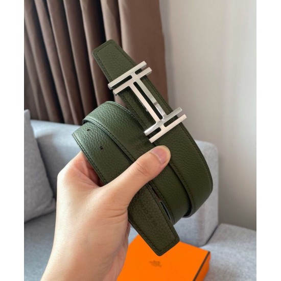 Fibbia per cintura Hermes H Au Carré & Cinturino in pelle reversibile 32mm verde Fibbia per cintura Hermes H Au Carré & Cinturino in pelle reversibile 32mm verde