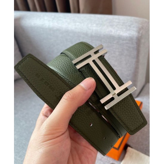 Fibbia per cintura Hermes H Au Carré & Cinturino in pelle reversibile 32mm verde Fibbia per cintura Hermes H Au Carré & Cinturino in pelle reversibile 32mm verde