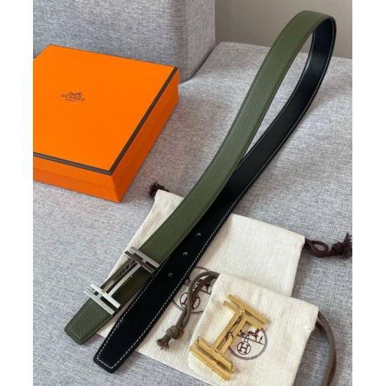 Fibbia per cintura Hermes H Au Carré & Cinturino in pelle reversibile 32mm verde Fibbia per cintura Hermes H Au Carré & Cinturino in pelle reversibile 32mm verde