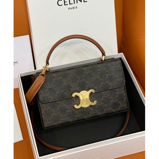 Celine Box Triomphe In Tela Triomphe E Pelle Di Vitello Caffè Celine Box Triomphe In Tela Triomphe E Pelle Di Vitello Caffè