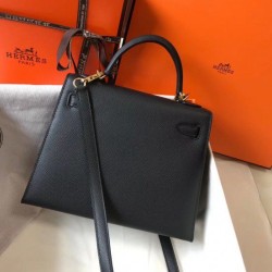 Borsa Hermes Kelly 25cm Sellier Epsom in pelle nera Borsa Hermes Kelly 25cm Sellier Epsom in pelle nera