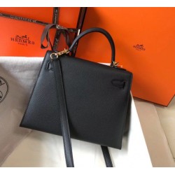 Borsa Hermes Kelly 25cm Sellier Epsom in pelle nera Borsa Hermes Kelly 25cm Sellier Epsom in pelle nera