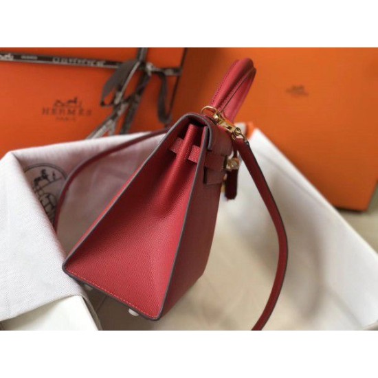 Borsa Hermes Kelly 25cm Sellier Epsom in pelle rossa
