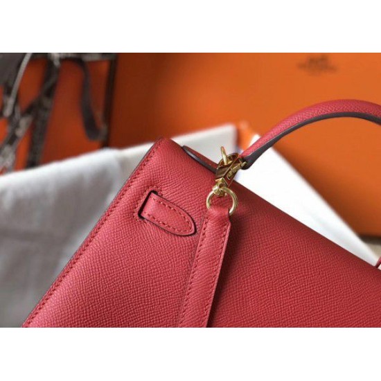 Borsa Hermes Kelly 25cm Sellier Epsom in pelle rossa