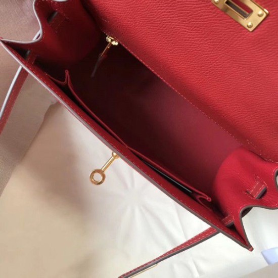 Borsa Hermes Kelly 25cm Sellier Epsom in pelle rossa