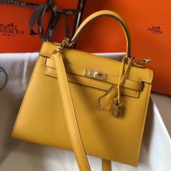 Hermes Kelly 25cm Sellier Epsom in pelle gialla