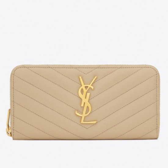 YSL Saint Laurent Monogram Zip Around Portafoglio Cipria YSL Saint Laurent Monogram Zip Around Portafoglio Cipria