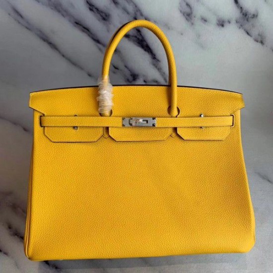 Herme Birkin Borsa 35cm fatta a mano Clemence Yellow Dupe Perfetta Cloni Firmate Herme Birkin Borsa 35cm fatta a mano Clemence Yellow imitazioni