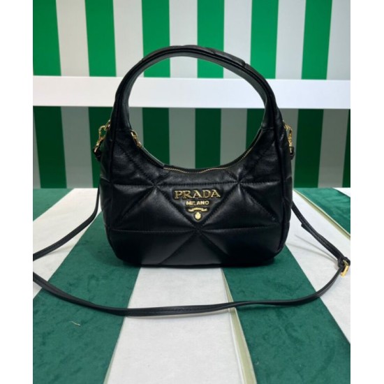 Replica Imitazione Mini borsa Prada in pelle nappa con impunture 1BA384 Nera imitazioni Miglior Prezzo Imitazione Mini borsa Prada in pelle nappa con impunture 1BA384 Nera Replica