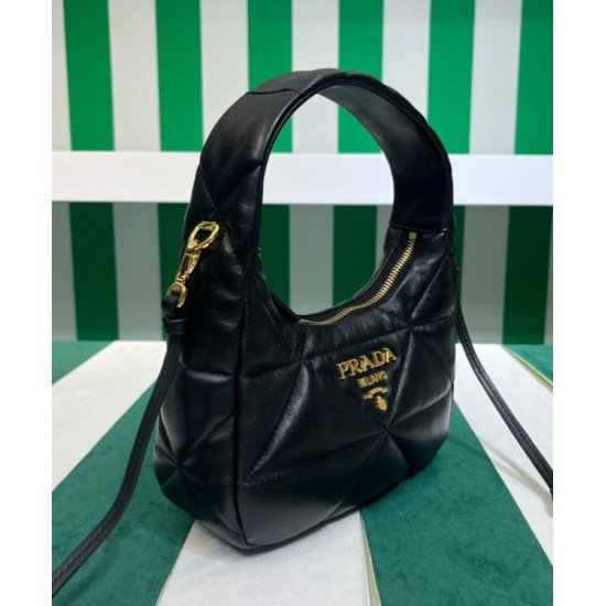 Replica Imitazione Mini borsa Prada in pelle nappa con impunture 1BA384 Nera imitazioni Miglior Prezzo Imitazione Mini borsa Prada in pelle nappa con impunture 1BA384 Nera Replica