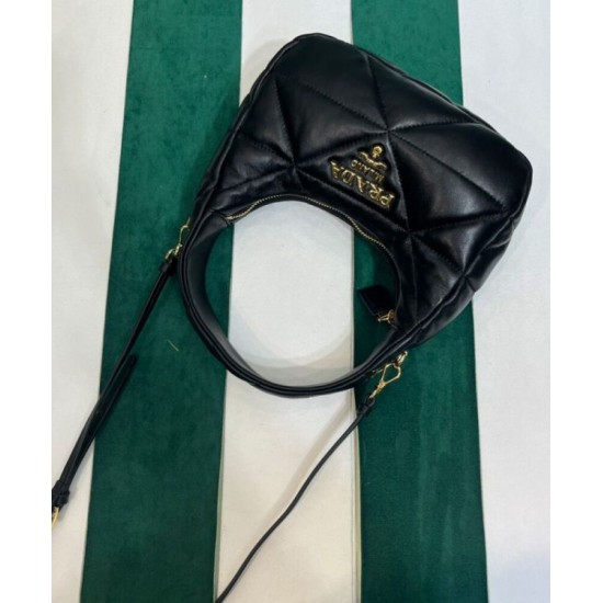Replica Imitazione Mini borsa Prada in pelle nappa con impunture 1BA384 Nera imitazioni Miglior Prezzo Imitazione Mini borsa Prada in pelle nappa con impunture 1BA384 Nera Replica