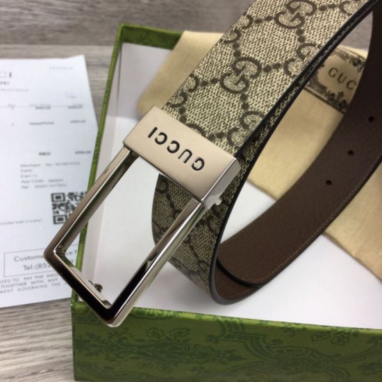 Replica Cintura Gucci GG con fibbia rettangolare 722370 35mm Marrone Argento imitazioni Miglior Prezzo Cintura Gucci GG con fibbia rettangolare 722370 35mm Marrone Argento Replica