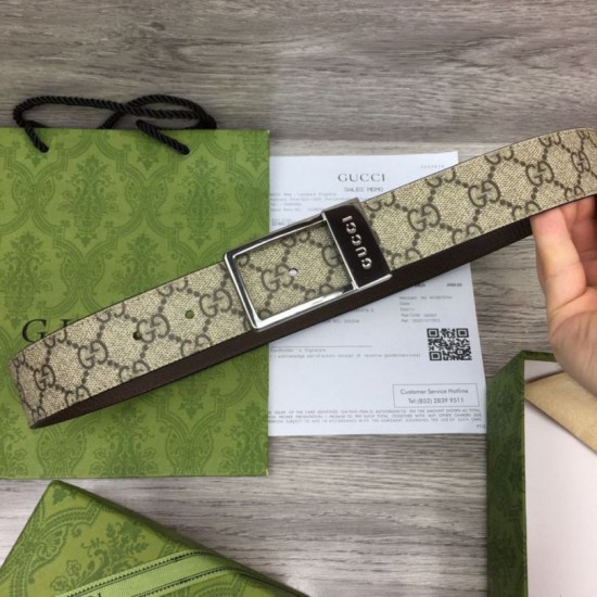 Replica Cintura Gucci GG con fibbia rettangolare 722370 35mm Acciaio Marrone imitazioni Miglior Prezzo Cintura Gucci GG con fibbia rettangolare 722370 35mm Acciaio Marrone Replica