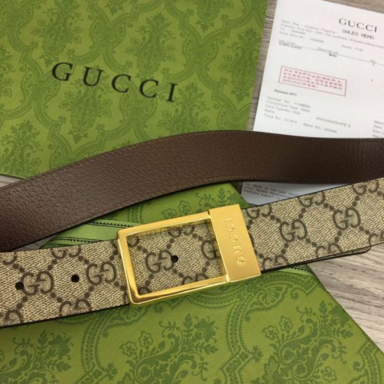Replica Cintura Gucci GG con fibbia rettangolare 722370 35mm Marrone Oro imitazioni Miglior Prezzo Cintura Gucci GG con fibbia rettangolare 722370 35mm Marrone Oro Replica