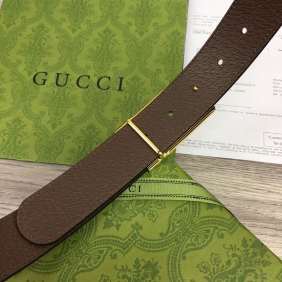 Replica Cintura Gucci GG con fibbia rettangolare 722370 35mm Marrone Oro imitazioni Miglior Prezzo Cintura Gucci GG con fibbia rettangolare 722370 35mm Marrone Oro Replica