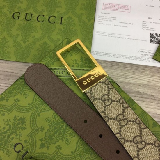 Replica Cintura Gucci GG con fibbia rettangolare 722370 35mm Marrone Oro imitazioni Miglior Prezzo Cintura Gucci GG con fibbia rettangolare 722370 35mm Marrone Oro Replica