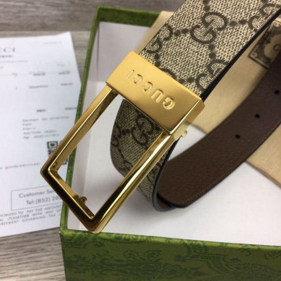 Replica Cintura Gucci GG con fibbia rettangolare 722370 35mm Marrone Oro imitazioni Miglior Prezzo Cintura Gucci GG con fibbia rettangolare 722370 35mm Marrone Oro Replica