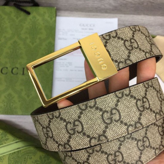 Replica Cintura Gucci GG con fibbia rettangolare 722370 35mm Marrone Oro imitazioni Miglior Prezzo Cintura Gucci GG con fibbia rettangolare 722370 35mm Marrone Oro Replica