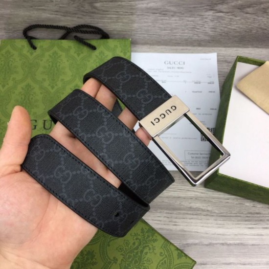 Replica Cintura Gucci GG con fibbia rettangolare 722370 35mm Acciaio Nero imitazioni Miglior Prezzo Cintura Gucci GG con fibbia rettangolare 722370 35mm Acciaio Nero Replica