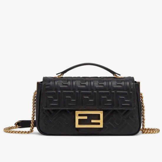 Replica Borse midi Fendi Baguette con catena in nappa nera imitazioni Miglior Prezzo Borse Replica midi Fendi Baguette con catena in nappa nera