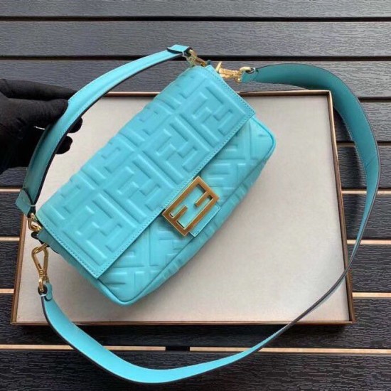 Miglior Prezzo Borse Firmate Replica Baguette Media Fendi Motivo FF Azzurro 