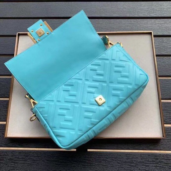 Miglior Prezzo Borse Firmate Replica Baguette Media Fendi Motivo FF Azzurro 