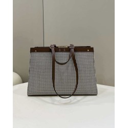Shopper Fendi X-Tote in lana pied de poule con ricamo FF 8BH374 Marrone Shopper Fendi X-Tote in lana pied de poule con ricamo FF 8BH374 Marrone