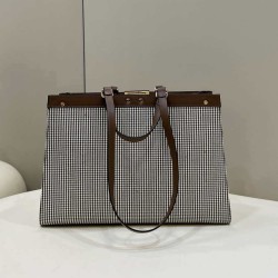 Replica Shopper Fendi X-Tote in lana pied de poule con ricamo FF 8BH374 Marrone imitazioni Miglior Prezzo Shopper Fendi X-Tote in lana pied de poule con ricamo FF 8BH374 Marrone Replica