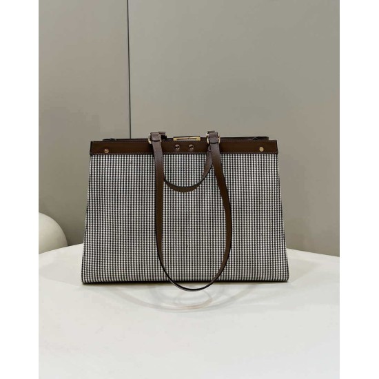 Miglior Prezzo Shopper Fendi X-Tote in lana pied de poule con ricamo FF 8BH374 Marrone Replica