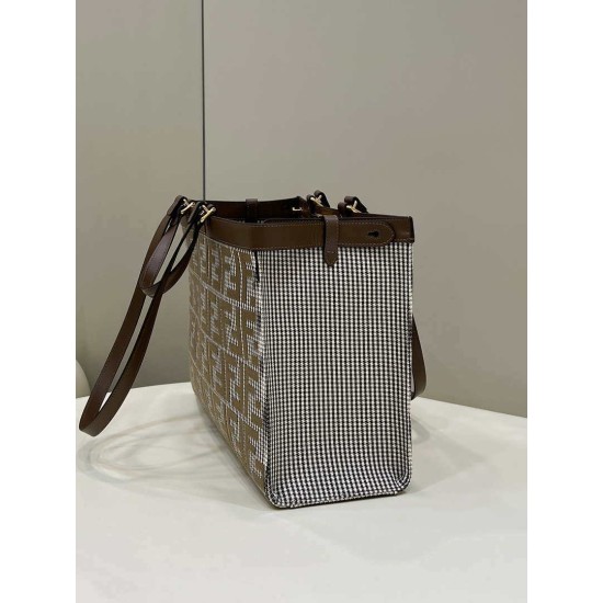 Miglior Prezzo Shopper Fendi X-Tote in lana pied de poule con ricamo FF 8BH374 Marrone Replica