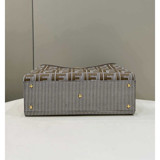 Miglior Prezzo Shopper Fendi X-Tote in lana pied de poule con ricamo FF 8BH374 Marrone Replica