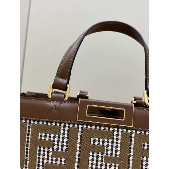 Miglior Prezzo Shopper Fendi X-Tote in lana pied de poule con ricamo FF 8BH374 Marrone Replica