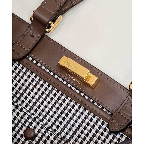 Miglior Prezzo Shopper Fendi X-Tote in lana pied de poule con ricamo FF 8BH374 Marrone Replica