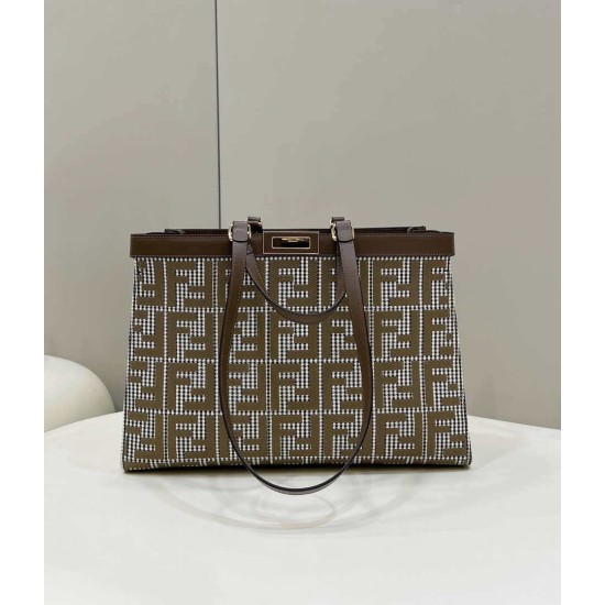 Miglior Prezzo Shopper Fendi X-Tote in lana pied de poule con ricamo FF 8BH374 Marrone Replica