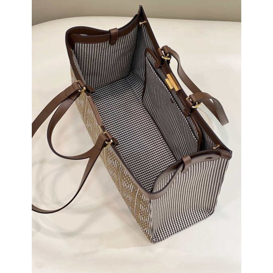 Miglior Prezzo Shopper Fendi X-Tote in lana pied de poule con ricamo FF 8BH374 Marrone Replica